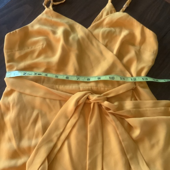 Lulus Manhattan Moment Yellow Ruffled Midi Wrap Dress | Size Small - Picture 4 of 5